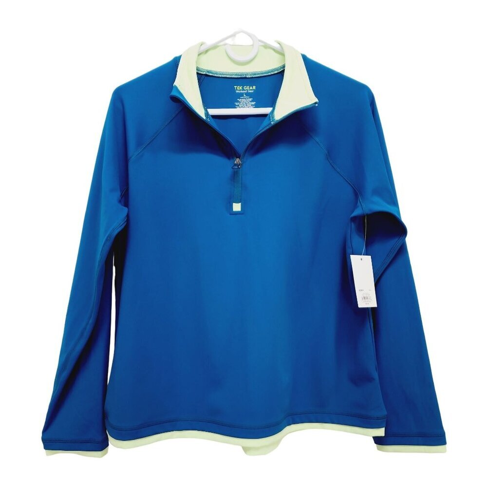 Tek Gear Womens Blue Long-Sleeve Workout Pullover 1/4 Zip Contrast Collar Size L